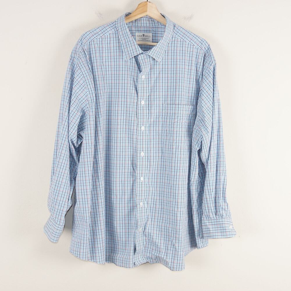 Oak Hill Easy Stretch Long Sleeve Plaid Blue Button Shirt Sz 19 34/35